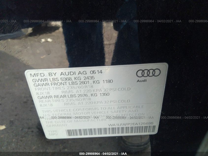 2014 AUDI Q5 PREMIUM PLUS WA1LFAFP2EA125695