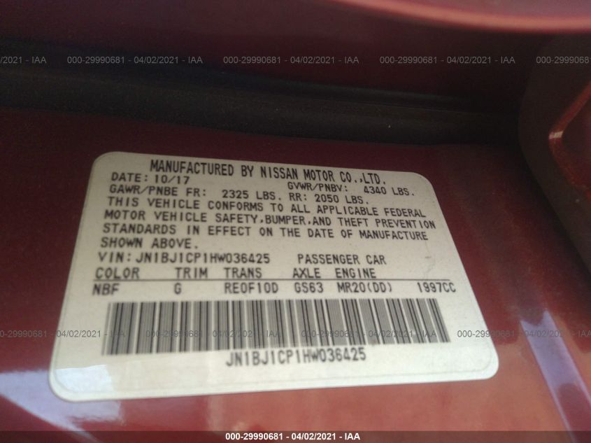 2017 NISSAN ROGUE SPORT S JN1BJ1CP1HW036425