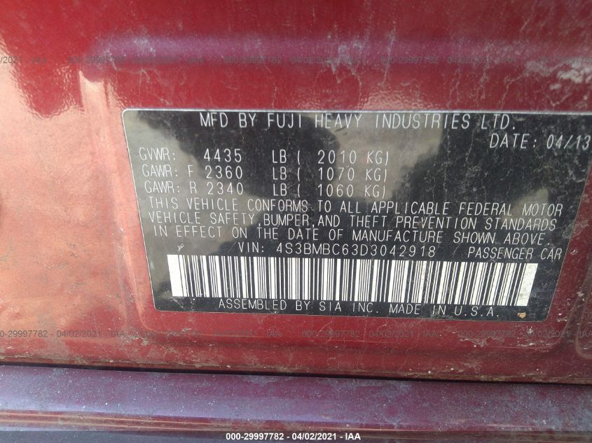 2013 SUBARU LEGACY 2.5I PREMIUM 4S3BMBC63D3042918