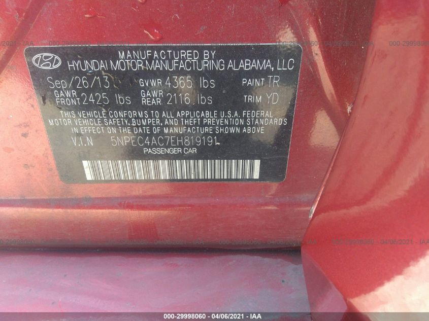 2014 HYUNDAI SONATA LIMITED 5NPEC4AC7EH819191