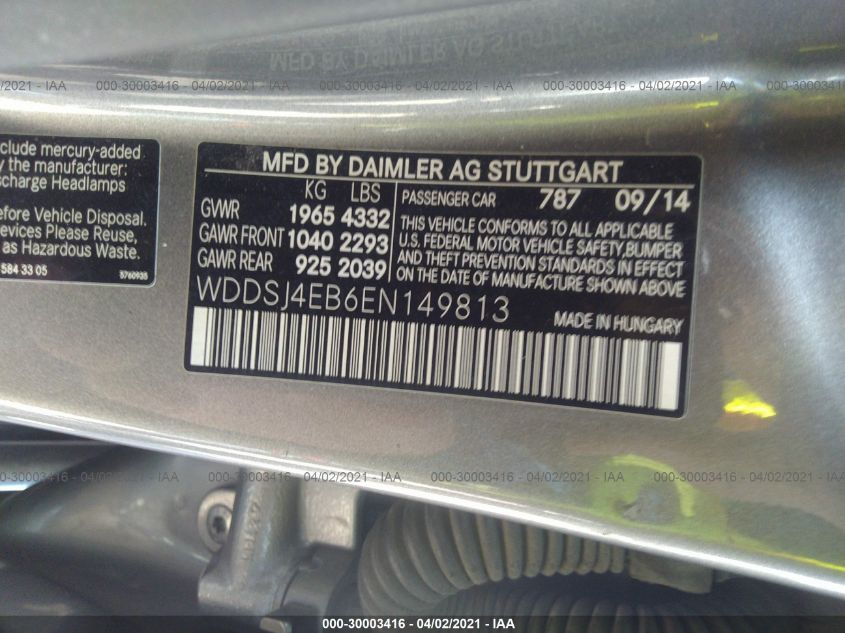 2014 MERCEDES-BENZ CLA-CLASS CLA 250 WDDSJ4EB6EN149813
