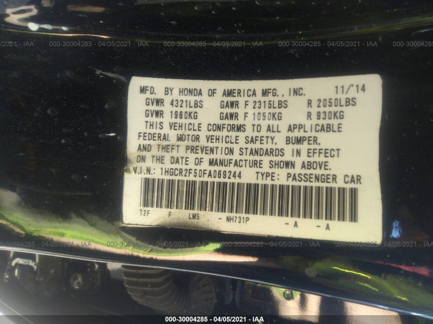 2015 HONDA ACCORD SEDAN SPORT 1HGCR2F50FA069244