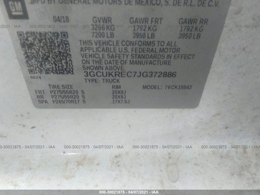 2018 CHEVROLET SILVERADO 1500 LT 3GCUKREC7JG372886