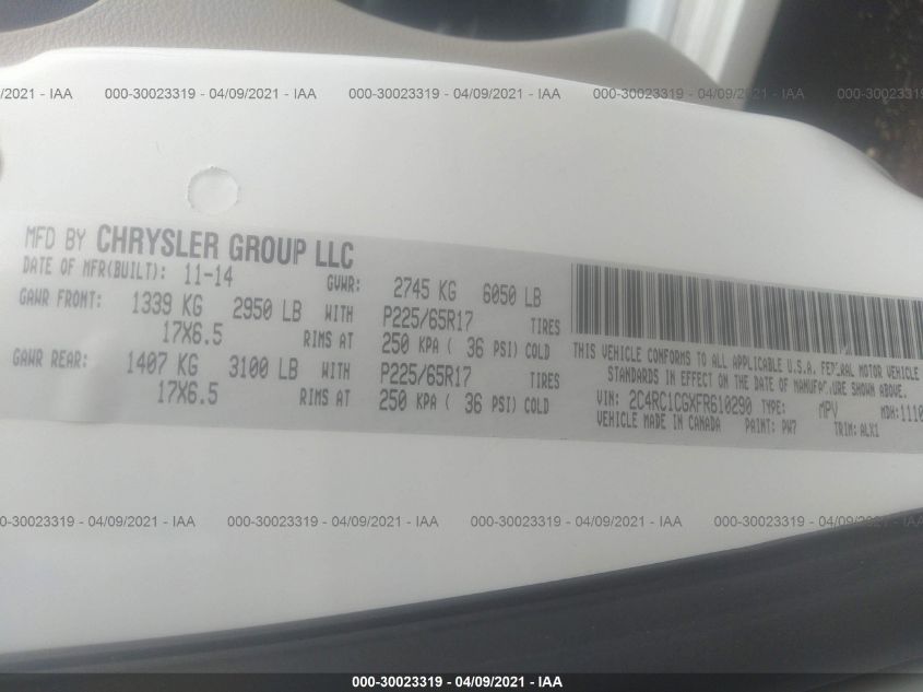2015 CHRYSLER TOWN & COUNTRY TOURING-L 2C4RC1CGXFR610290