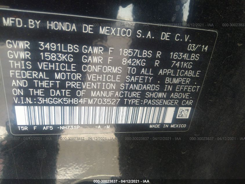 2015 HONDA FIT EX-L/EX 3HGGK5H84FM703527