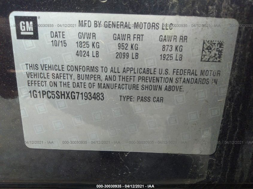 2016 CHEVROLET CRUZE LIMITED LS 1G1PC5SHXG7193483