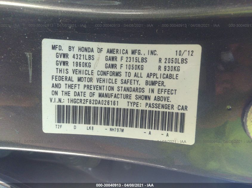 2013 HONDA ACCORD SDN EX-L 1HGCR2F82DA026161