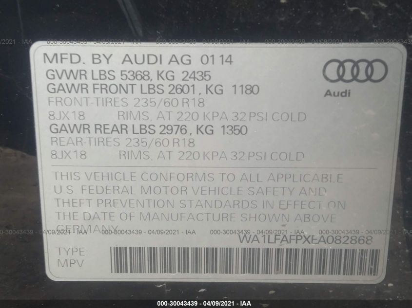 2014 AUDI Q5 PREMIUM PLUS WA1LFAFPXEA082868