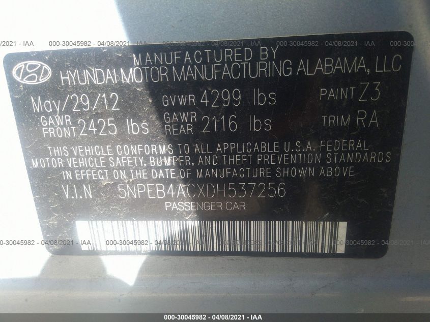 2013 HYUNDAI SONATA GLS 5NPEB4ACXDH537256