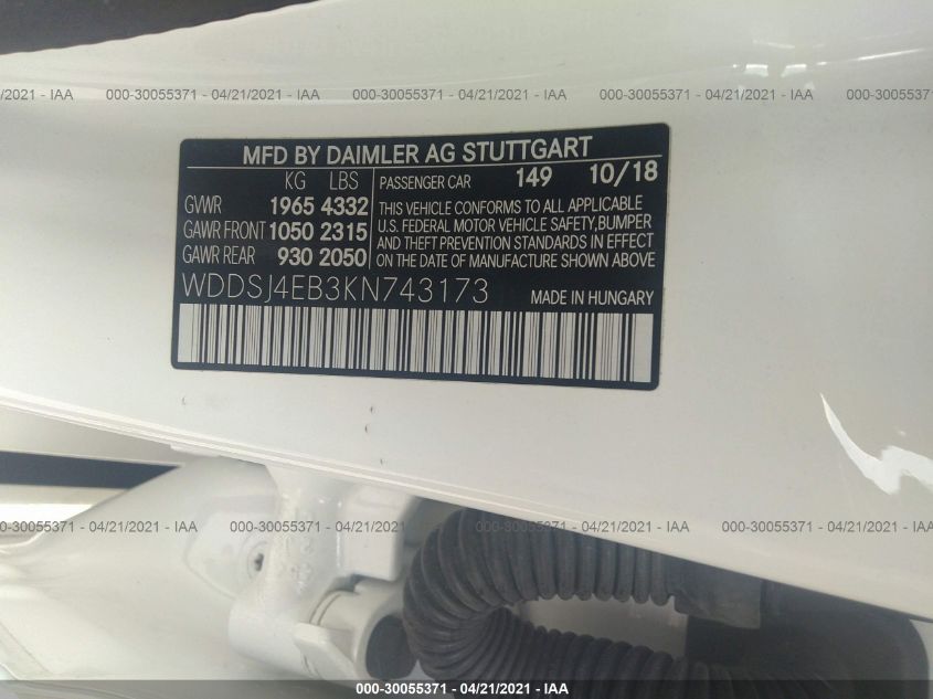 2019 MERCEDES-BENZ CLA CLA 250 WDDSJ4EB3KN743173