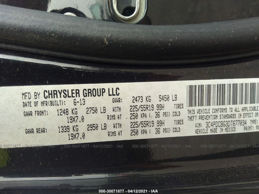 2013 DODGE JOURNEY SXT 3C4PDCBG3DT677034