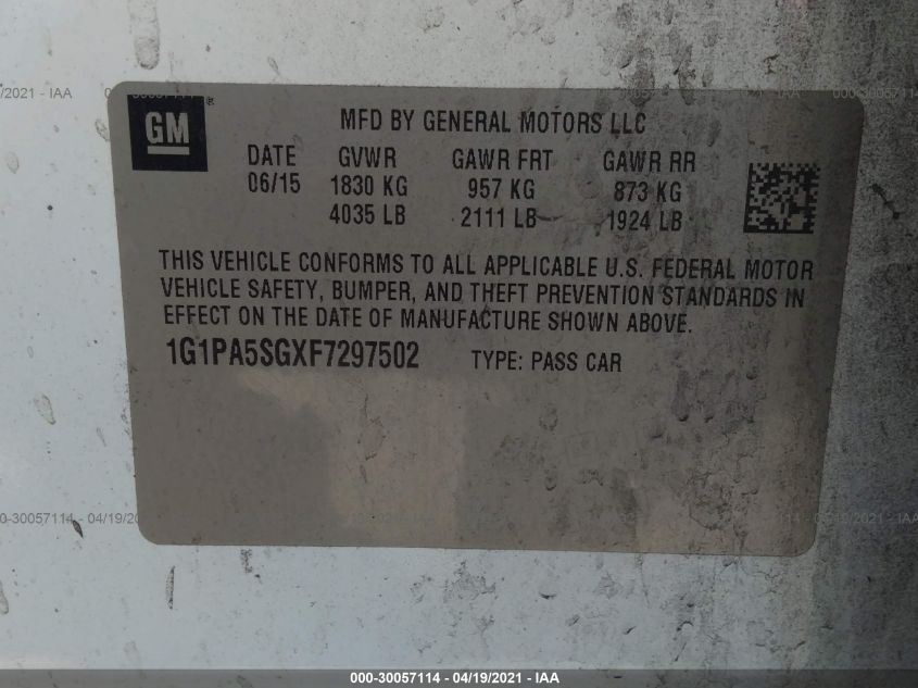 2015 CHEVROLET CRUZE LS 1G1PA5SGXF7297502