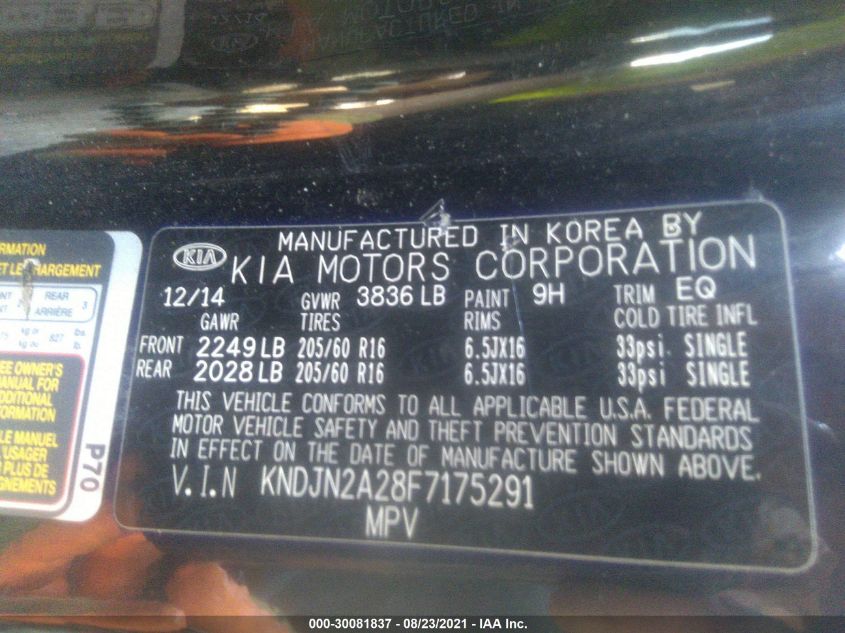 2015 KIA SOUL BASE KNDJN2A28F7175291