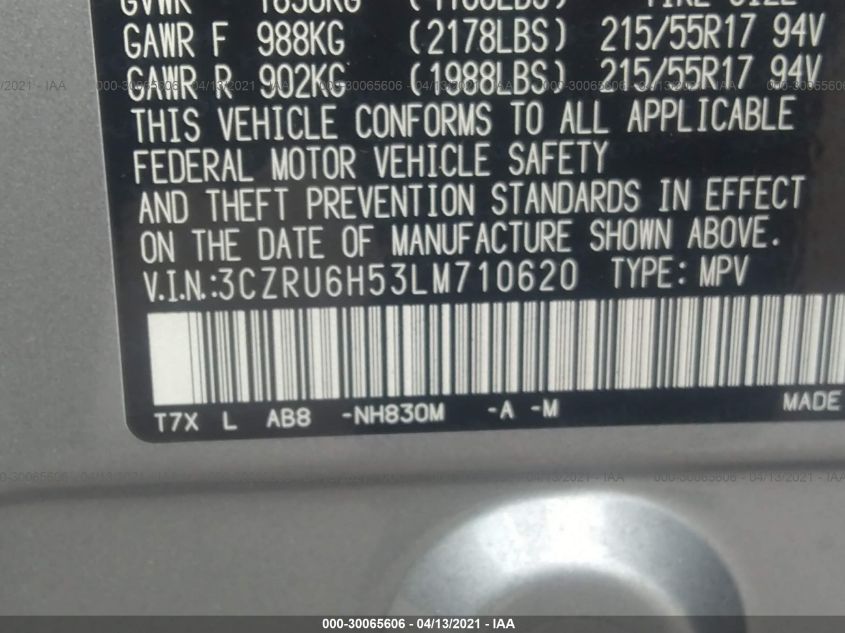 2020 HONDA HR-V EX 3CZRU6H53LM710620