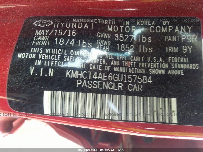 2016 HYUNDAI ACCENT SE KMHCT4AE6GU157584