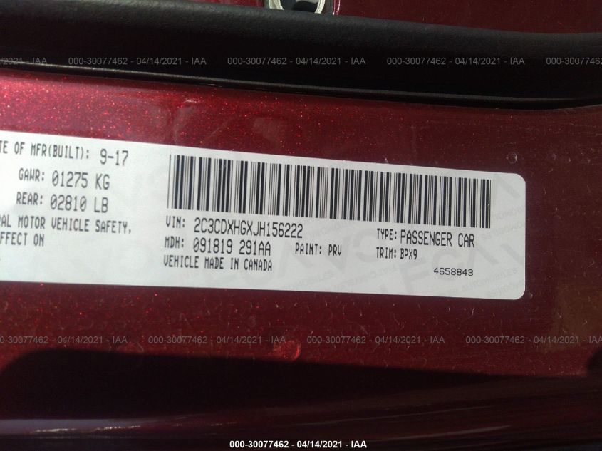 2018 DODGE CHARGER SXT PLUS 2C3CDXHGXJH156222