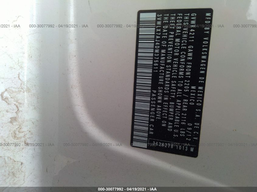 2013 VOLKSWAGEN JETTA SEDAN SEL W/NAV 3VWLX7AJ4DM375611