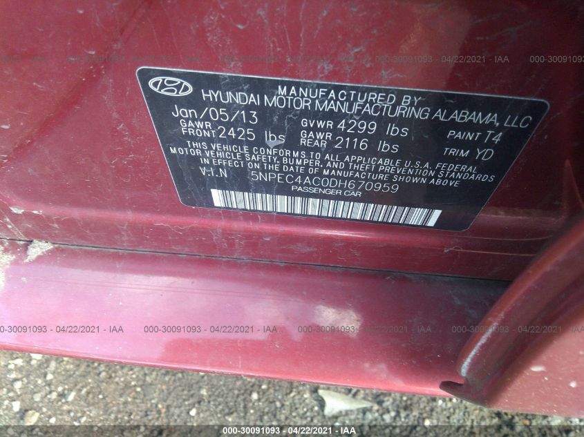 2013 HYUNDAI SONATA LIMITED PZEV 5NPEC4AC0DH670959