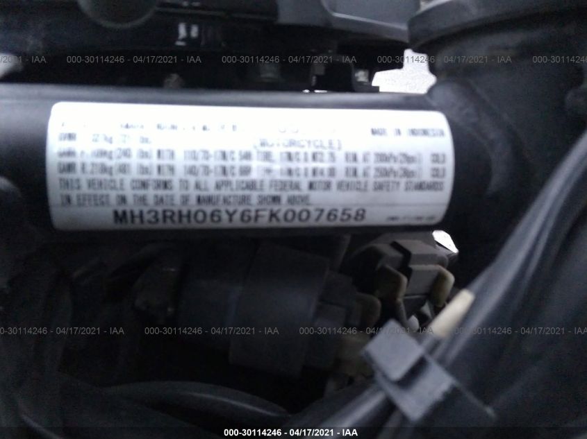 2015 YAMAHA YZFR3 MH3RH06Y6FK007658