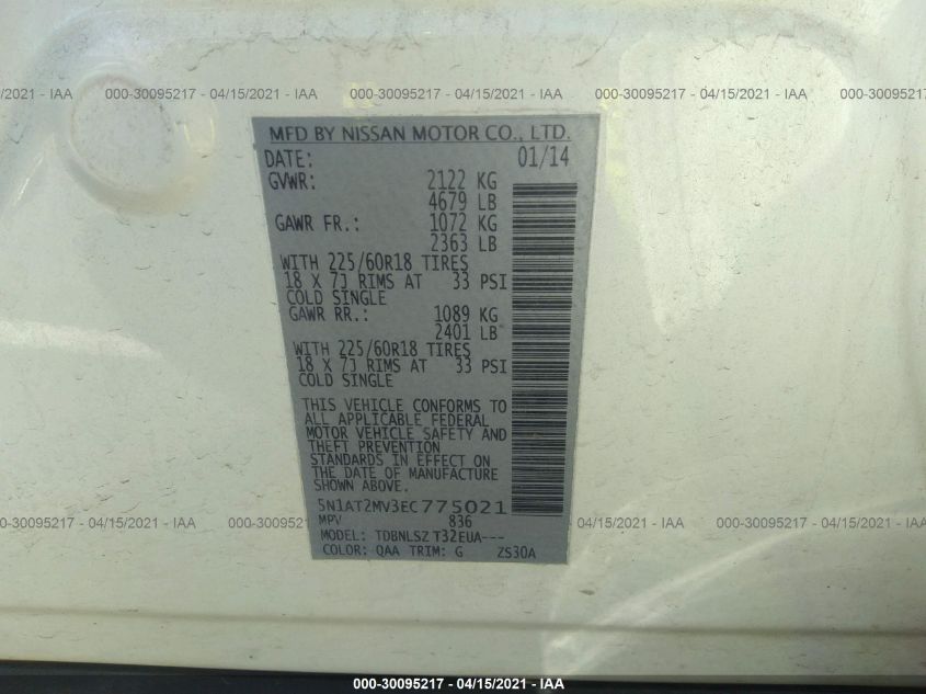 2014 NISSAN ROGUE SL 5N1AT2MV3EC775021