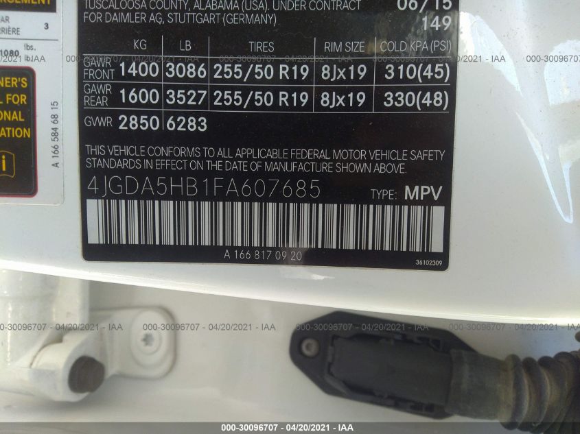 2015 MERCEDES-BENZ M-CLASS ML 350 4JGDA5HB1FA607685