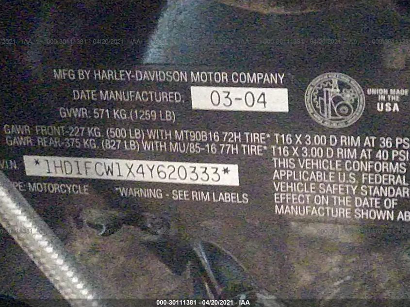 2004 HARLEY-DAVIDSON FLHTCUI 1HD1FCW1X4Y620333
