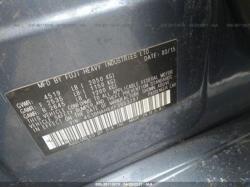 2015 SUBARU LEGACY 2.5I PREMIUM 4S3BNAH6XF3053787