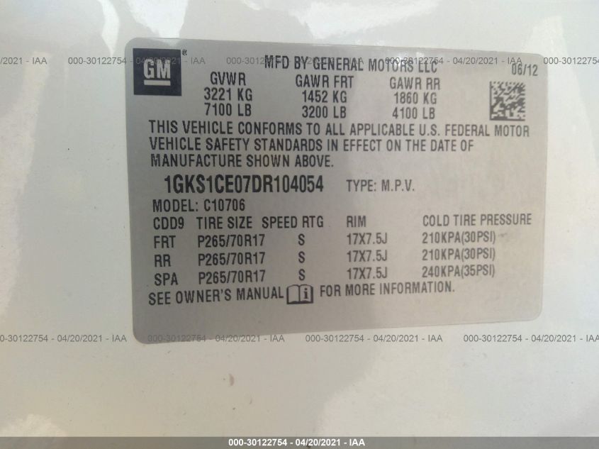 2013 GMC YUKON SLT 1GKS1CE07DR104054