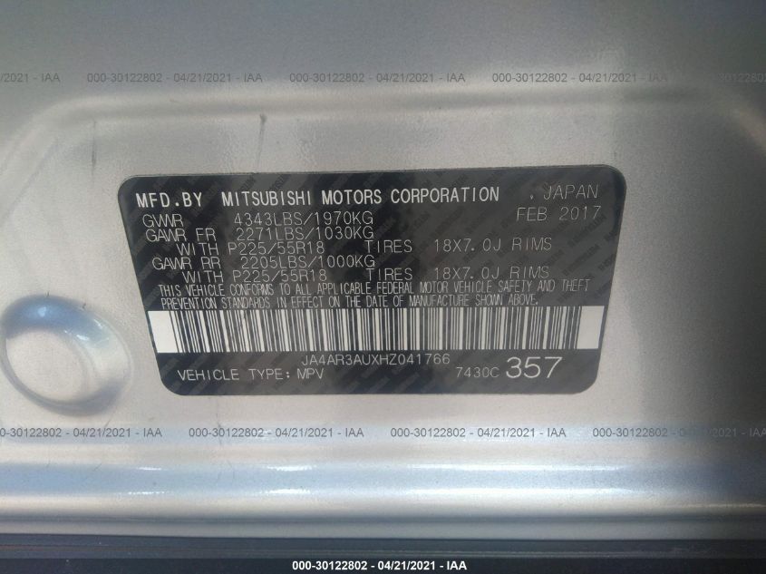 2017 MITSUBISHI OUTLANDER SPORT 2.0 JA4AR3AUXHZ041766