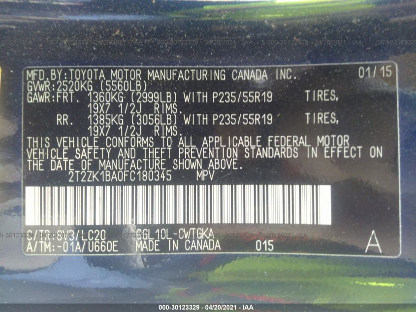 2015 LEXUS RX 350 2T2ZK1BA0FC180345