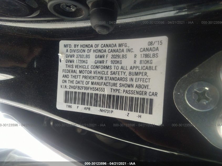 2015 HONDA CIVIC SEDAN EX-L 2HGFB2F99FH554553