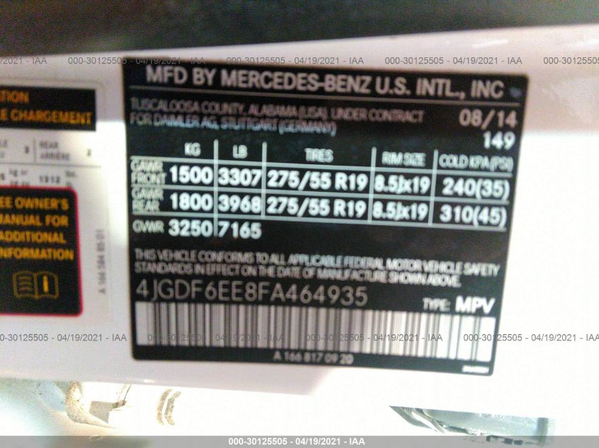 2015 MERCEDES-BENZ GL-CLASS GL 450 4JGDF6EE8FA464935