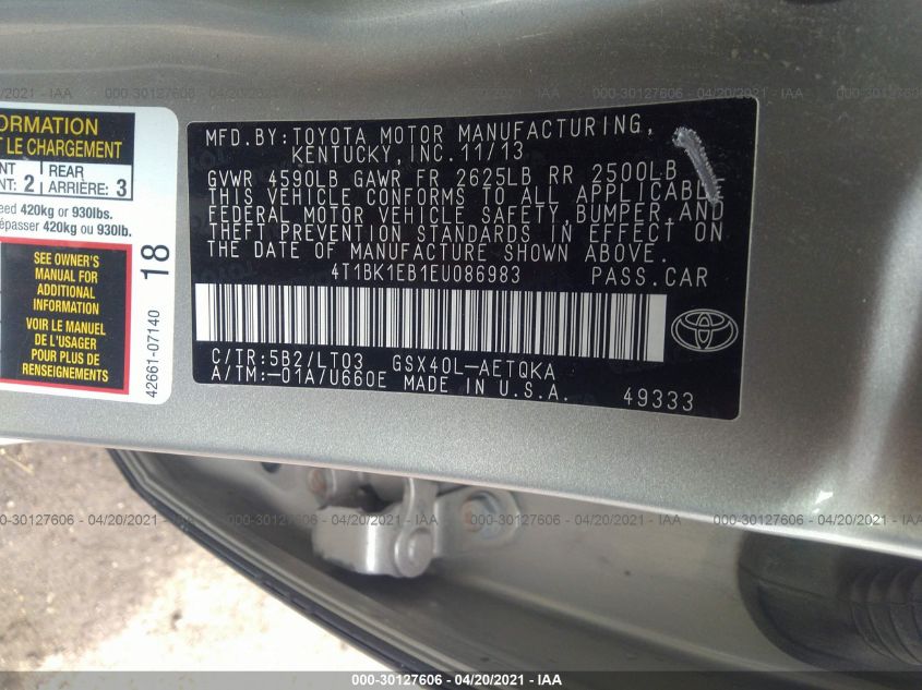 2014 TOYOTA AVALON LIMITED 4T1BK1EB1EU086983