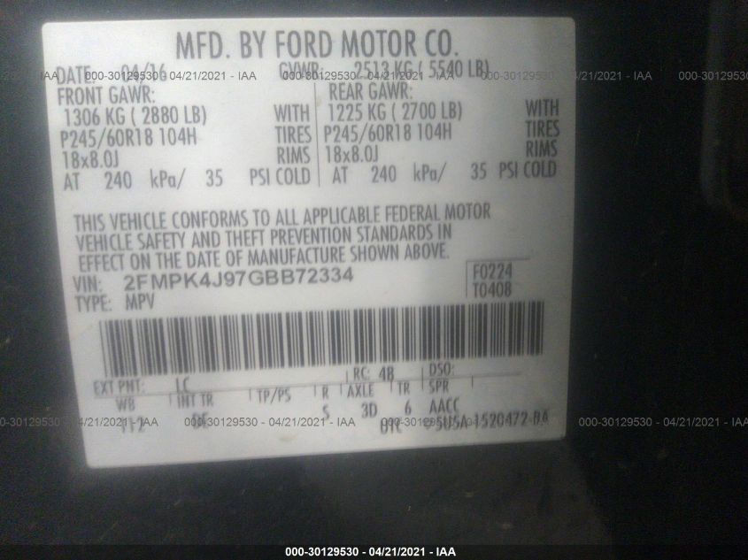 2016 FORD EDGE SEL 2FMPK4J97GBB72334