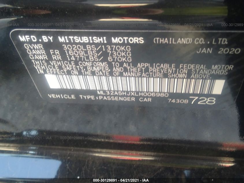 2020 MITSUBISHI MIRAGE LE/GT ML32A5HJXLH006980