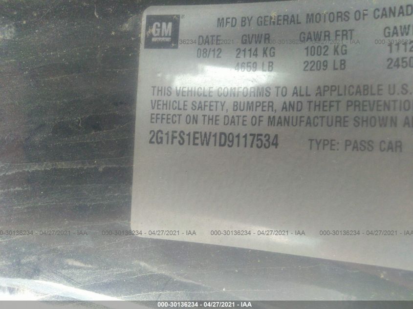 2013 CHEVROLET CAMARO SS 2G1FS1EW1D9117534