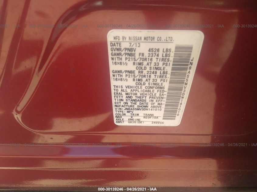 2013 NISSAN ROGUE S JN8AS5MV3DW141010
