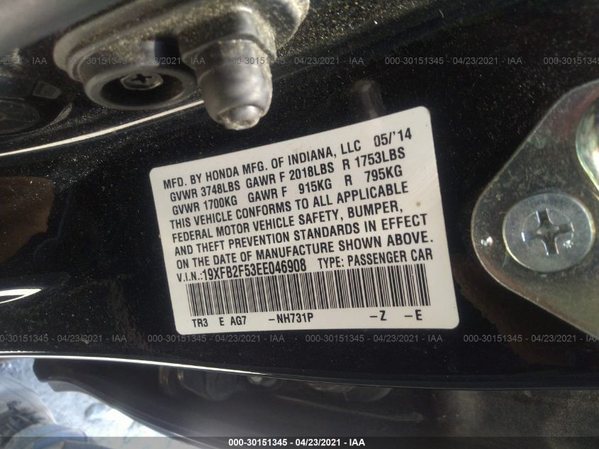 2014 HONDA CIVIC SEDAN LX 19XFB2F53EE046908