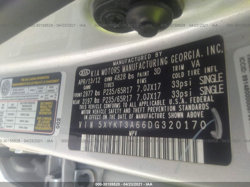 2013 KIA SORENTO LX 5XYKT3A66DG32017