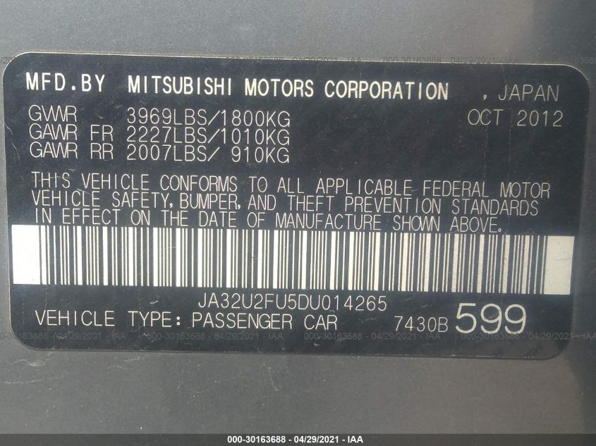 2013 MITSUBISHI LANCER ES JA32U2FU5DU014265