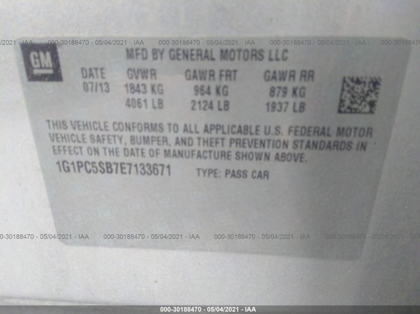 2014 CHEVROLET CRUZE 1LT 1G1PC5SB7E7133671