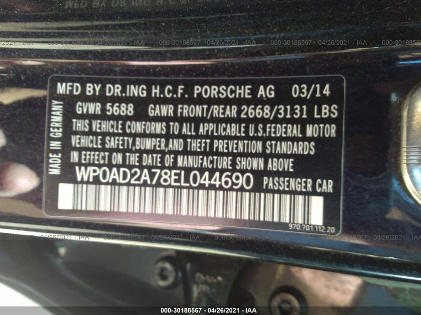 2014 PORSCHE PANAMERA S E-HYBRID WP0AD2A78EL044690