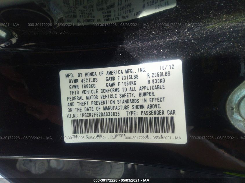 2013 HONDA ACCORD SDN SPORT 1HGCR2F52DA038025