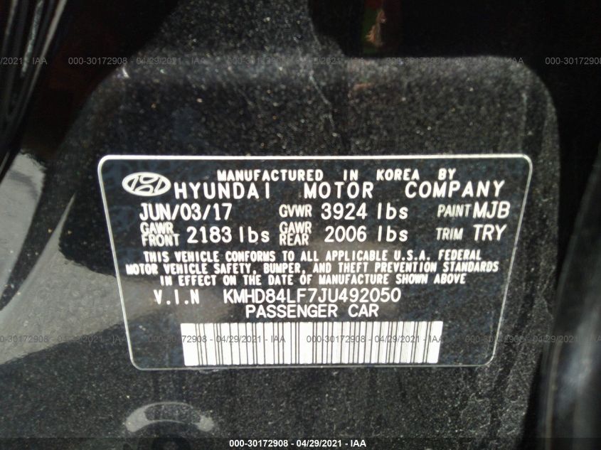 2018 HYUNDAI ELANTRA VALUE EDITION KMHD84LF7JU492050