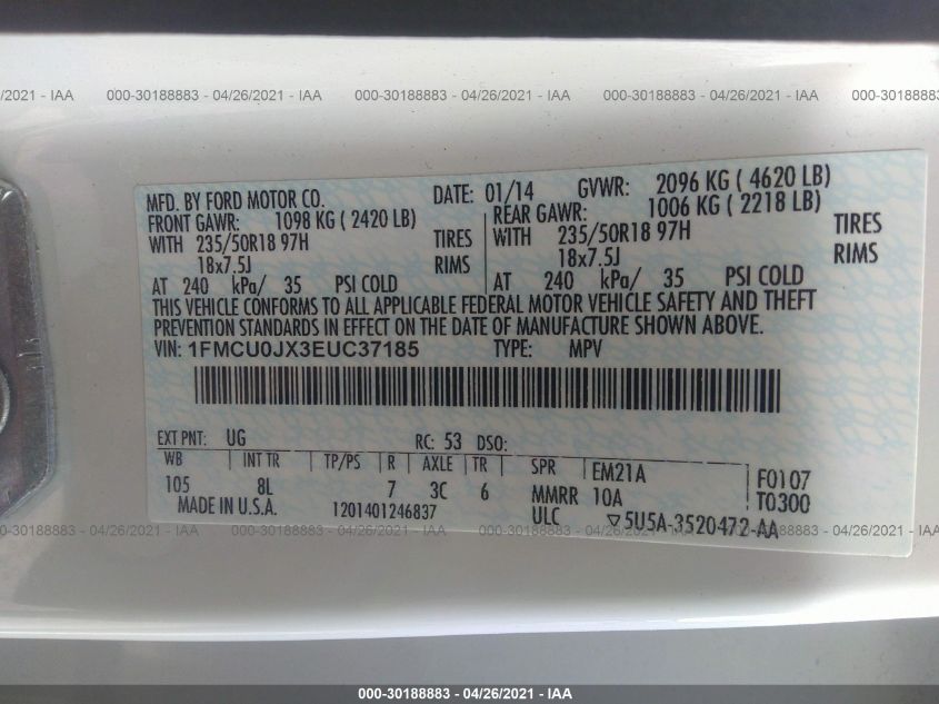 2014 FORD ESCAPE TITANIUM 1FMCU0JX3EUC37185
