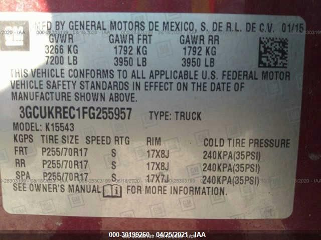 2015 CHEVROLET SILVERADO 1500 LT 3GCUKREC1FG255957