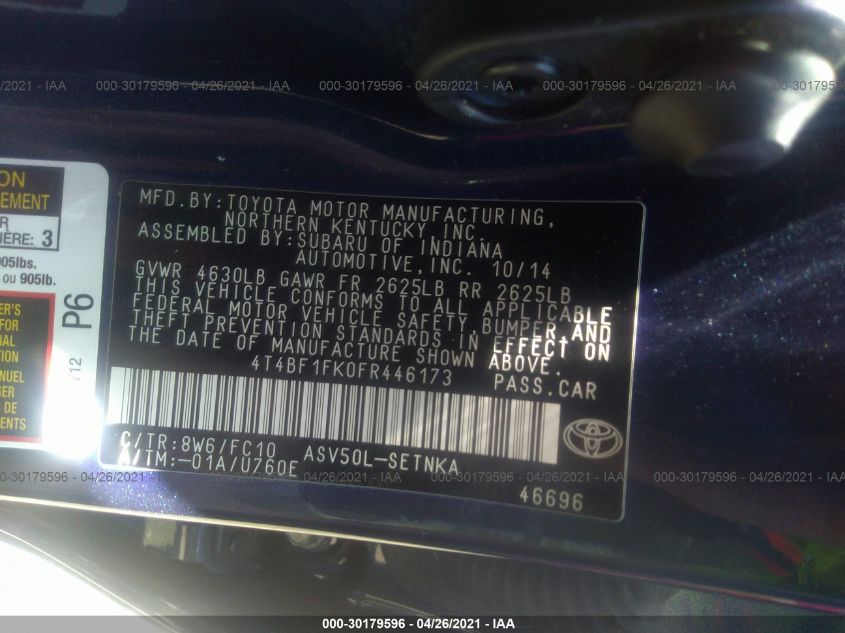 2015 TOYOTA CAMRY XLE/SE/LE/XSE 4T4BF1FK0FR446173
