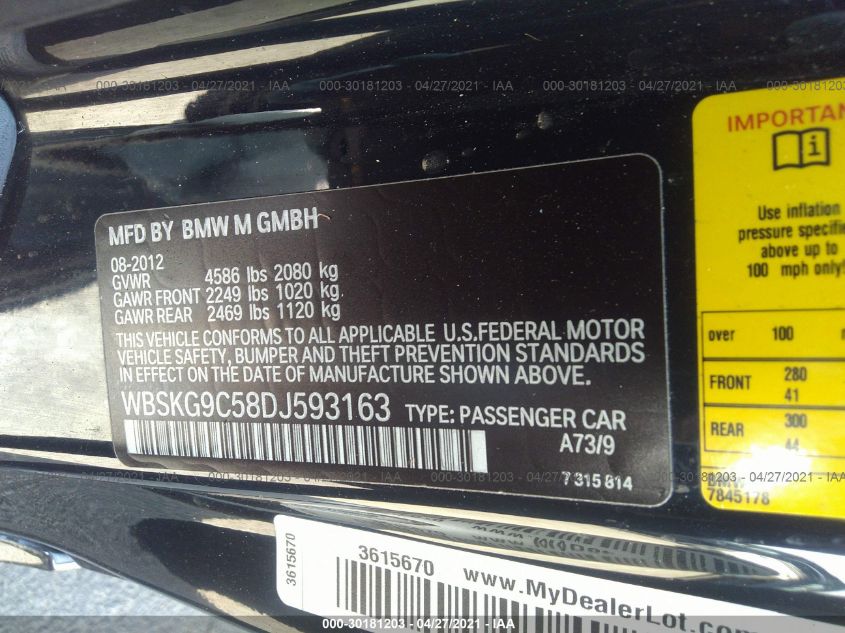 2013 BMW M3 WBSKG9C58DJ593163