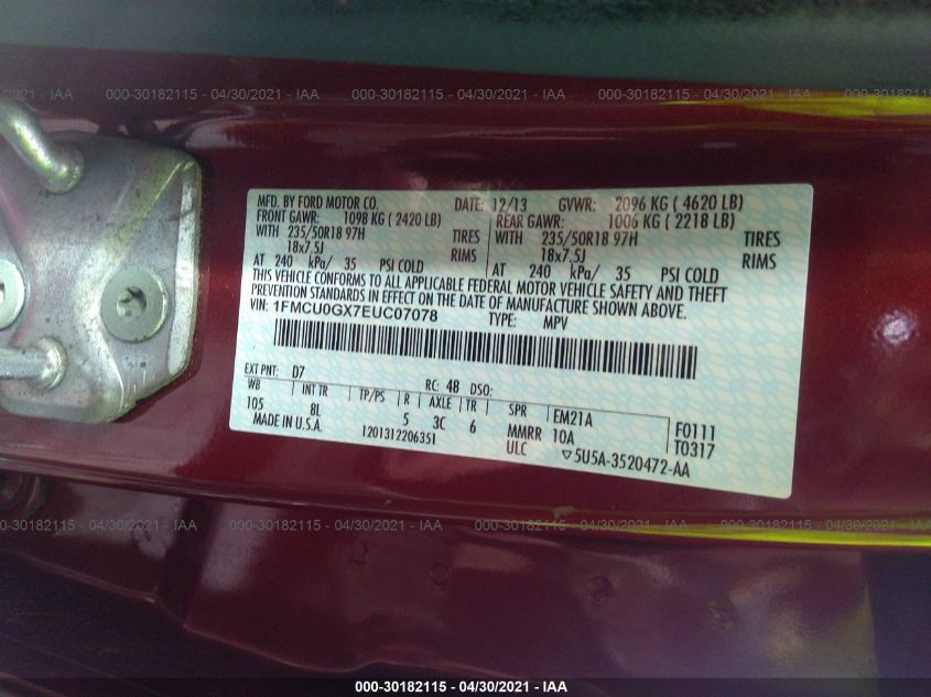 2014 FORD ESCAPE SE 1FMCU0GX7EUC07078