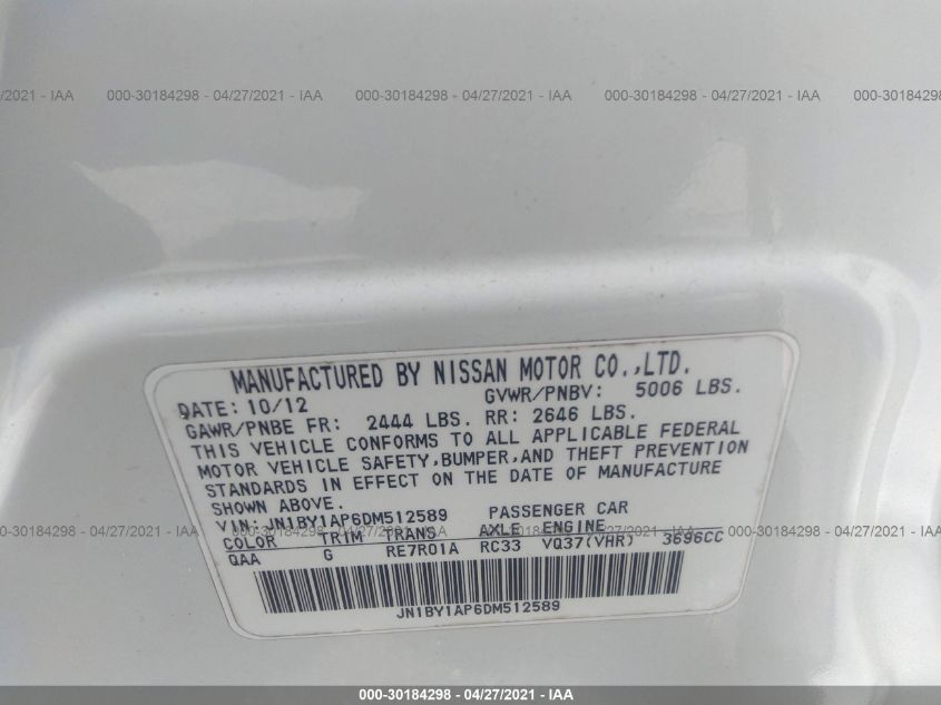 2013 INFINITI M37 JN1BY1AP6DM512589
